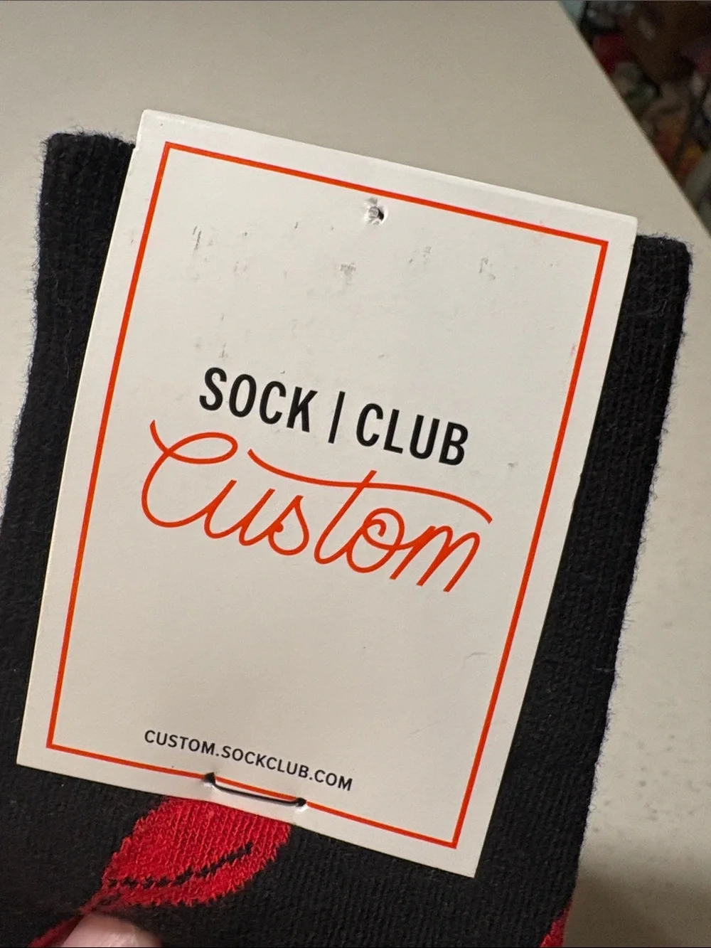 Black Socks with Red Bird Pattern